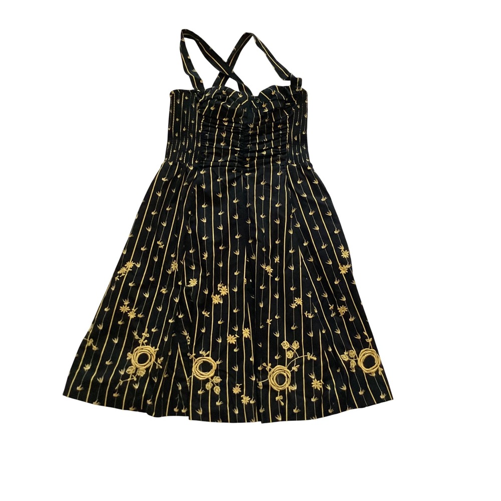 Anthropologie Moulinette Soeurs Dress Sz 6 Embroidered Floral Striped Fit Flare - Picture 2 of 8